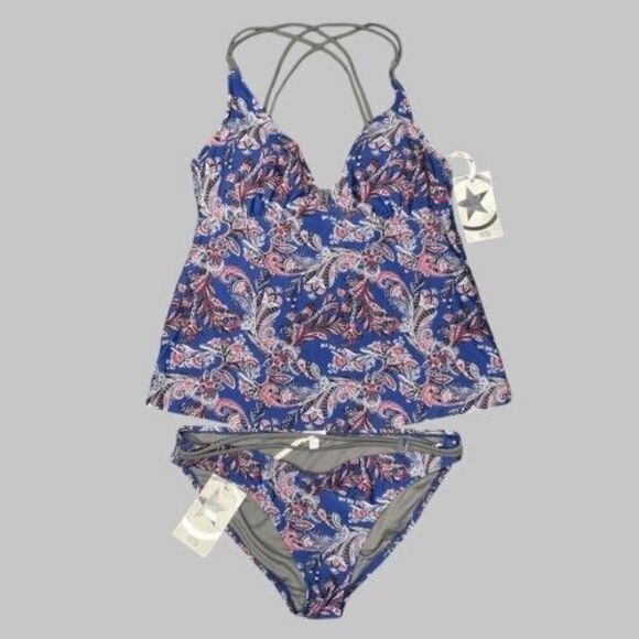 NWT Converse One Star Swimsuit Tankini/Bottom Women Size XL Blue/Gray Paisley - Picture 10 of 12